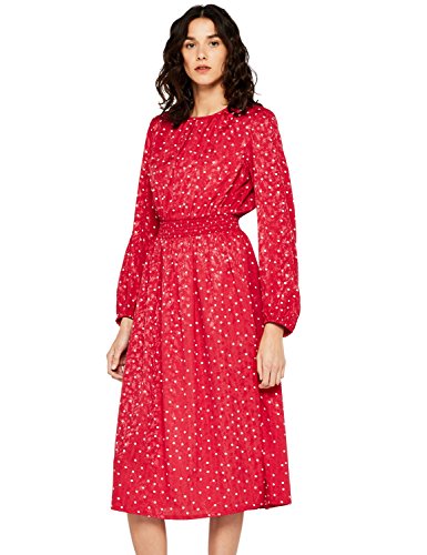 Marca Amazon - find. Vestido Fruncido de Lunares Mujer, Rojo (Red), 36, Label: XS