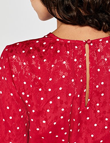 Marca Amazon - find. Vestido Fruncido de Lunares Mujer, Rojo (Red), 36, Label: XS