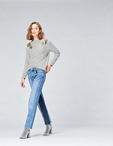 Marca Amazon - find. Vestido Sudadera con Flores Bordadas para Mujer, Gris (Grey Mix), 42, Label: L