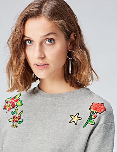 Marca Amazon - find. Vestido Sudadera con Flores Bordadas para Mujer, Gris (Grey Mix), 42, Label: L