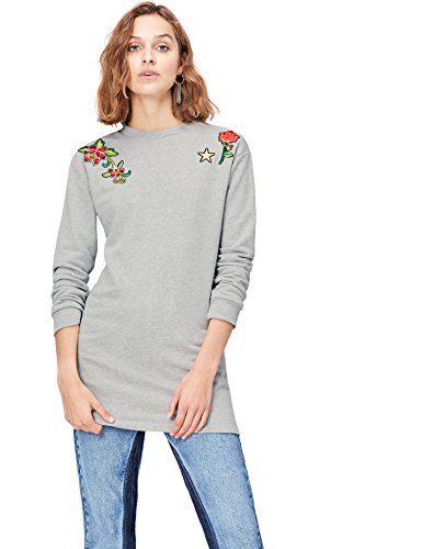 Marca Amazon - find. Vestido Sudadera con Flores Bordadas para Mujer, Gris (Grey Mix), 42, Label: L