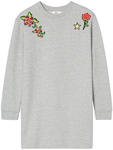 Marca Amazon - find. Vestido Sudadera con Flores Bordadas para Mujer, Gris (Grey Mix), 42, Label: L