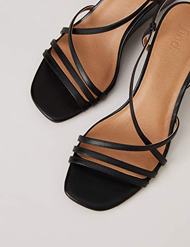 Marca Amazon - FIND Wedge Strippy Sandal Zapatos con Tacon y Correa de Tobillo, Negro (Black), 39 EU