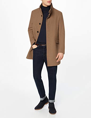 Marca Amazon - find. Wool Mix Funnel Neck Abrigo Hombre, Marrón (Camel), XXL, Label: XXL