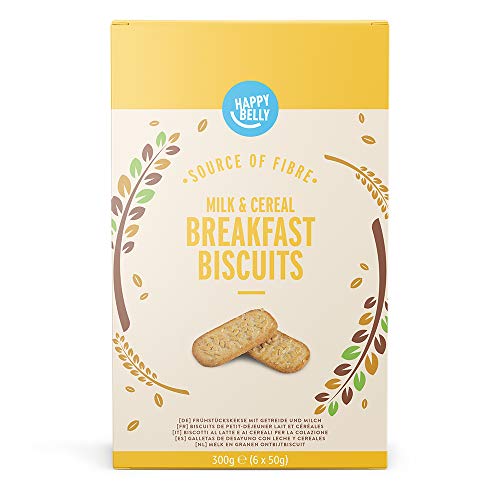Marca Amazon - Happy Belly - Galletas de leche y cereales para el desayuno, 5 x 300 g
