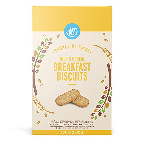 Marca Amazon - Happy Belly - Galletas de leche y cereales para el desayuno, 5 x 300 g