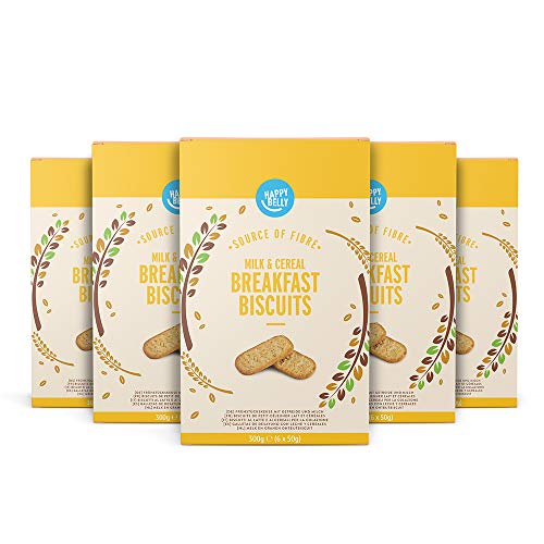 Marca Amazon - Happy Belly - Galletas de leche y cereales para el desayuno, 5 x 300 g