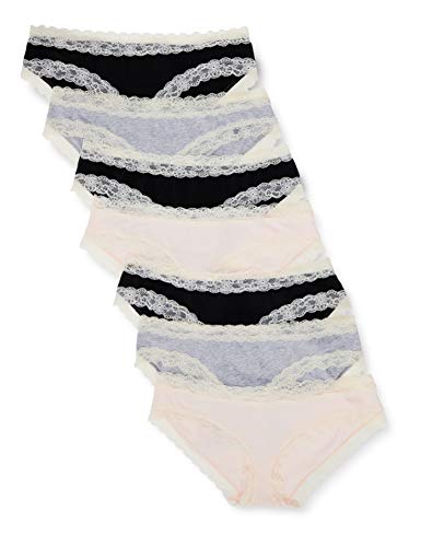 Marca Amazon - Iris & Lilly Braga Hipster de Algodón Mujer, Pack de 7, Multicolor (negro/melange/rosa suave), XL, Label: XL