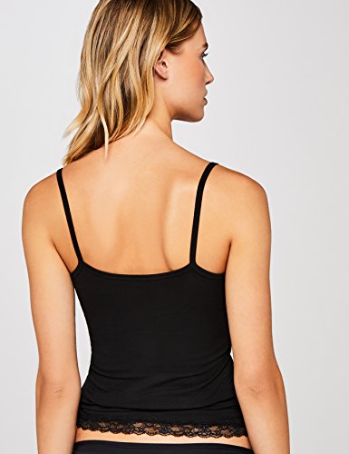 Marca Amazon - IRIS & LILLY Camiseta de Tirantes con Encaje Body Natural para Mujer, Pack de 2, Multicolor (White/Black), L, Label: L