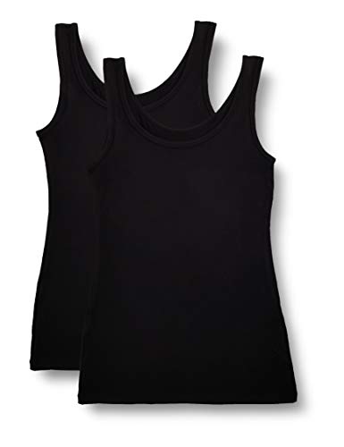 Marca Amazon - IRIS & LILLY Camiseta Interior Térmica Ligera de Tirantes para Mujer, Pack de 2, Negro (Black), M, Label: M