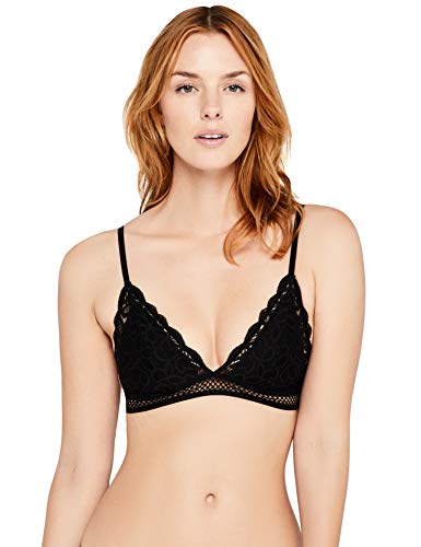 Marca Amazon - IRIS & LILLY Crochet Lace Triangle Sujetador Estilo Bralette Mujer, Negro (Black Beauty), L, Label: L