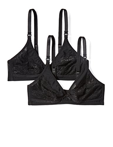 Marca Amazon - IRIS & LILLY Sujetador de Lactancia con Encaje Mujer, Pack de 2, Negro (Black), S, Label: S