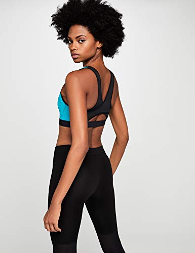 Marca Amazon - IRIS & LILLY Sujetador Deportivo Impacto Medio Mujer, Azul (Tropical Teal/Black), L, Label: L