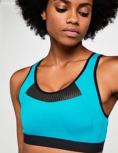 Marca Amazon - IRIS & LILLY Sujetador Deportivo Impacto Medio Mujer, Azul (Tropical Teal/Black), L, Label: L