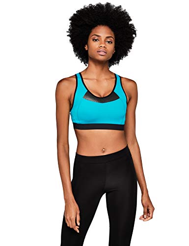 Marca Amazon - IRIS & LILLY Sujetador Deportivo Impacto Medio Mujer, Azul (Tropical Teal/Black), L, Label: L