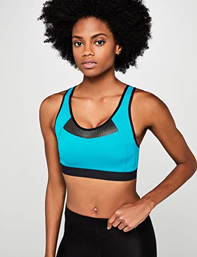 Marca Amazon - IRIS & LILLY Sujetador Deportivo Impacto Medio Mujer, Azul (Tropical Teal/Black), L, Label: L