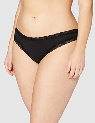 Marca Amazon - IRIS & LILLY Tanga Body Natural Mujer, Pack de 5, Negro (Black), S