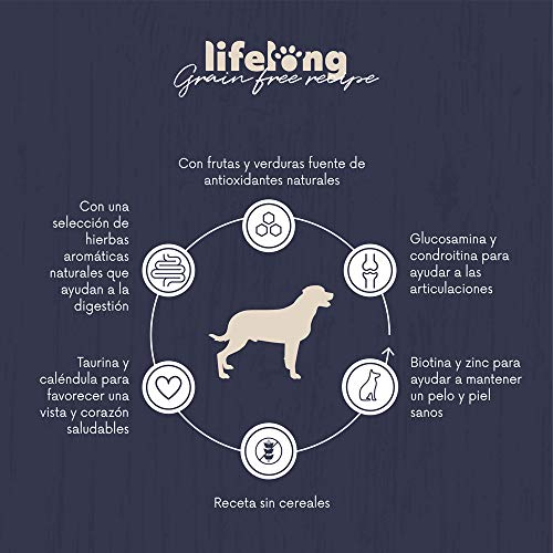 Marca Amazon - Lifelong Alimento seco completo con pollo fresco para perros de razas medianas y grandes, receta sin cereales - 5kg*2