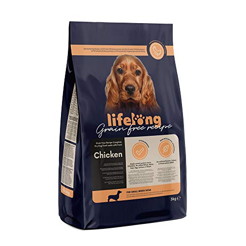 Marca Amazon - Lifelong Alimento seco completo para perros de razas pequeñas con pollo fresco, receta sin cereales - 3kg