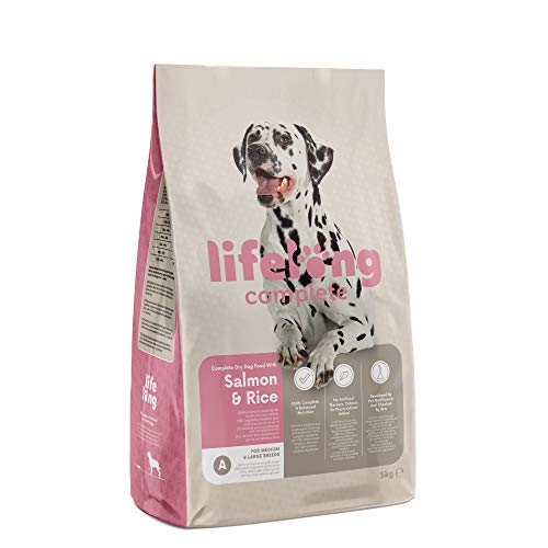 Marca Amazon - Lifelong Complete- Alimento seco completo para perros perros adultos con salmón y arroz, 1 x 5 kg
