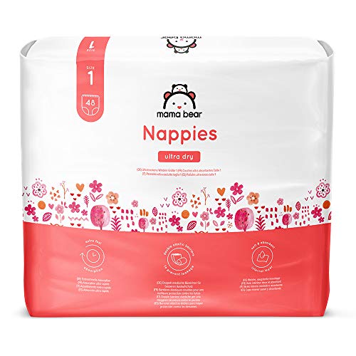 Marca Amazon- Mama Bear Pañales ultra-secos Talla 1 (2-5 kg) - con canales de aire- 96 pañales (2 packs de 48 pañales)