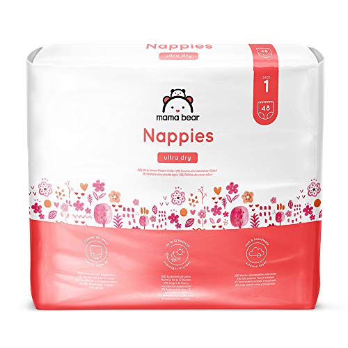 Marca Amazon- Mama Bear Pañales ultra-secos Talla 1 (2-5 kg) - con canales de aire- 96 pañales (2 packs de 48 pañales)