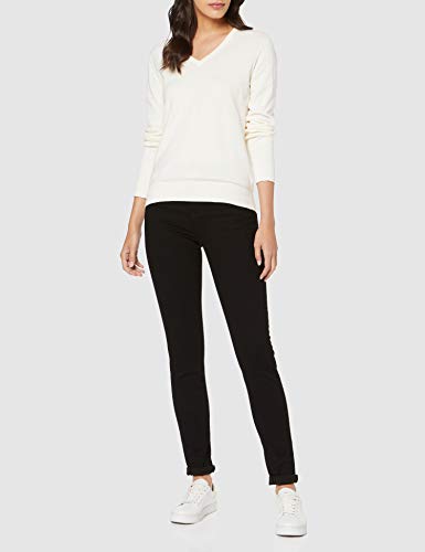 Marca Amazon - MERAKI Jersey de Algodón Mujer Cuello Pico, Marfil (Ivory), 48, Label: 3XL