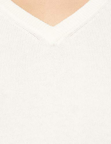 Marca Amazon - MERAKI Jersey de Algodón Mujer Cuello Pico, Marfil (Ivory), 48, Label: 3XL