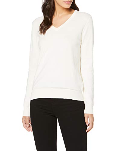 Marca Amazon - MERAKI Jersey de Algodón Mujer Cuello Pico, Marfil (Ivory), 48, Label: 3XL