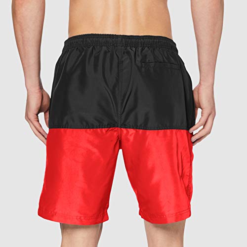 Marca Amazon - MERAKI Shorts de Natación Hombre, Rojo (negro/rojo)., M, Label: M