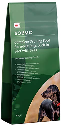 Marca Amazon - Solimo - Alimento seco completo para perro adulto rico en vacuno con guisantes, 1 Pack de 20 kg