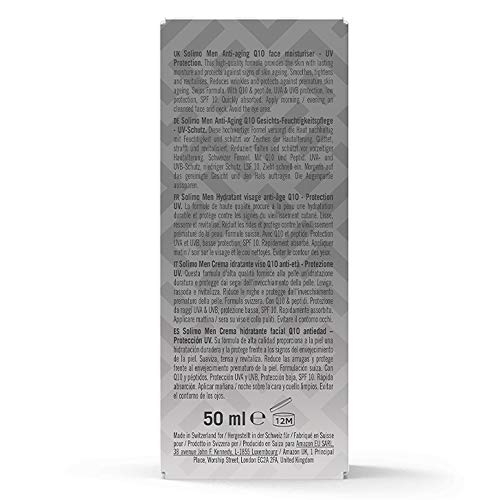 Marca Amazon - Solimo Men Crema hidratante facial Q10 Antiedad - Protección UV, 4x50ml