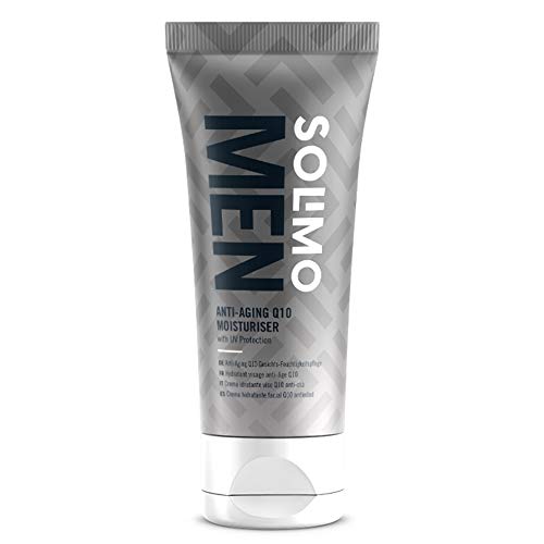 Marca Amazon - Solimo Men Crema hidratante facial Q10 Antiedad - Protección UV, 4x50ml