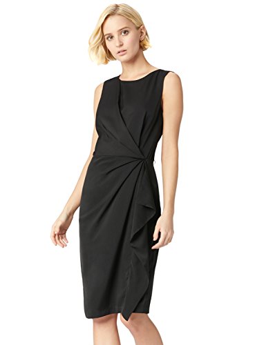 Marca Amazon - TRUTH & FABLE Vestido Túnica Detalle Retorcido Mujer, Negro (Black), 40, Label: M
