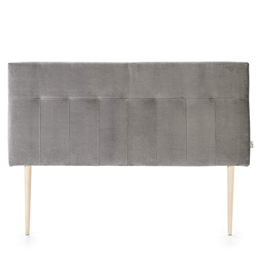 marckonfort Cabezal tapizado Nápoles 140x100 cm Gris, para Cama 135, Terciopelo, Patas de Madera, herrajes incluidos