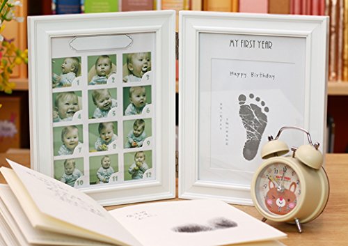 Marco de fotos para fotos de bebé o primer año con marco de fotos para recuerdos de cumpleaños o bautizo blanco blanco Talla:38x24CM