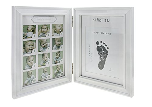 Marco de fotos para fotos de bebé o primer año con marco de fotos para recuerdos de cumpleaños o bautizo blanco blanco Talla:38x24CM
