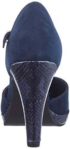 MARCO TOZZI 2-2-24402-24, Zapatos con Tacon y Tira Vertical para Mujer, Azul Navy Snake 882, 38 EU