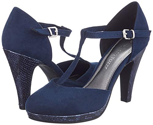 MARCO TOZZI 2-2-24402-24, Zapatos con Tacon y Tira Vertical para Mujer, Azul Navy Snake 882, 38 EU