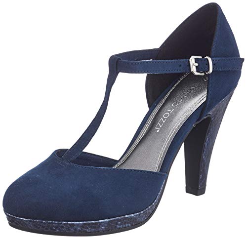 MARCO TOZZI 2-2-24402-24, Zapatos con Tacon y Tira Vertical para Mujer, Azul Navy Snake 882, 38 EU