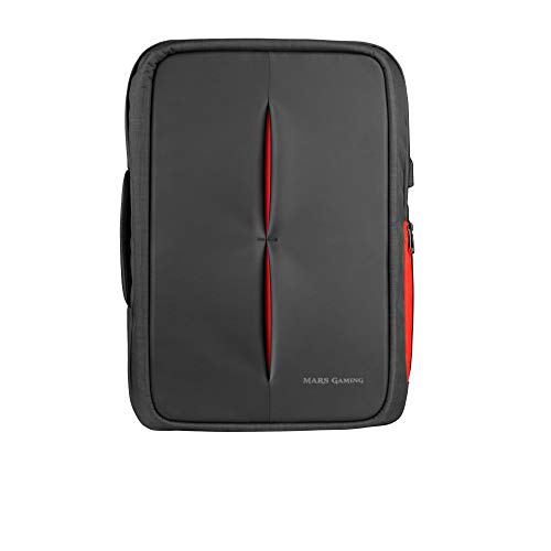 Mars Gaming MB2 - Mochila-Maletín Gaming (Impermeable, candado TSA, hasta 17,3 Pulgadas, Puerto Externo USB, Anti robos, asa de Aluminio) Color Negro y Rojo