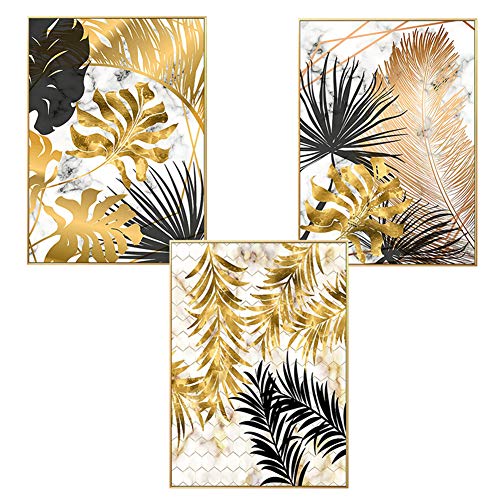 Martin Kench Juego de 3 pósteres de diseño para pared, hojas doradas de bosque, hoja de palma, sin marco, cuadro de pared, impresión de imágenes, póster, decoración para salón, Estilo D, 50 x 70 cm