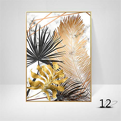 Martin Kench Juego de 3 pósteres de diseño para pared, hojas doradas de bosque, hoja de palma, sin marco, cuadro de pared, impresión de imágenes, póster, decoración para salón, Estilo D, 50 x 70 cm