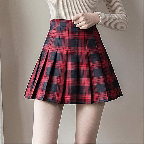 Más el tamaño de la falda corta de Harajuku Corea nueva tela escocesa mujeres de la falda de la cremallera de alta escuela de la cintura de la muchacha plisada falda de tela escocesa   mini falda