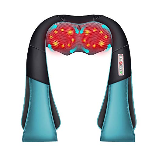 Masajeador de Espalda Electrico 16 Rodillos, 3D Rotación con Calor, 3 Intensidades, 6 Botones, Masajeador Cuello/Hombro/Piernas, Uso de la Oficina Doméstica y del Coche