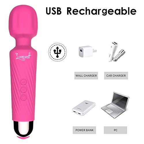 Masajeador de Mano Inalámbrico, Impermeable Portátil Magic Wand Massager USB Recargable Masajeador Eléctrico de Masaje Con 20 patrones de vibración y 8 velocidades Alivio Dolor Muscular para Mujer