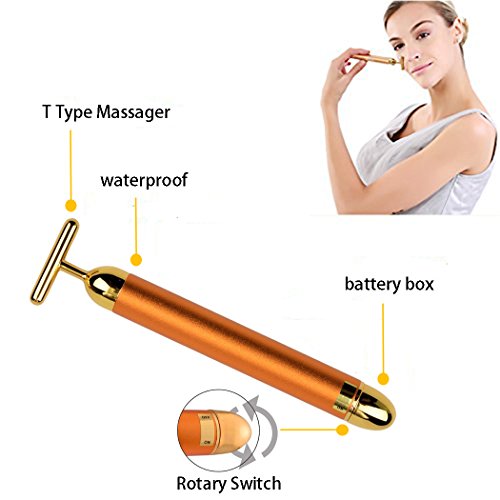 Masajeador facial 24K Golden Energy Barra de belleza facial reafirmante masaje antiarrugas Tratamiento en T Impermeable Eléctrico Cara Masaje Rodillo para V Cara Herramienta de belleza