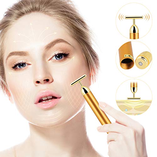 Masajeador Facial, hicoosee Beauty Bar 24k Golden Pulse Facial Massager para la Frente, Mejillas, Cuello, Brazo, Clavícula, Piernas