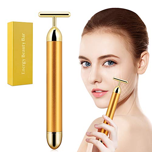 Masajeador Facial, hicoosee Beauty Bar 24k Golden Pulse Facial Massager para la Frente, Mejillas, Cuello, Brazo, Clavícula, Piernas