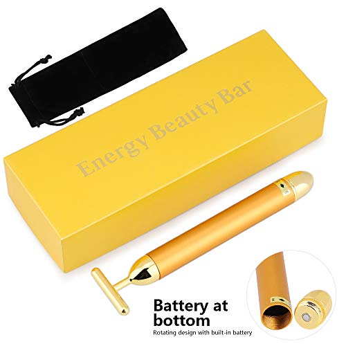 Masajeador Facial, hicoosee Beauty Bar 24k Golden Pulse Facial Massager para la Frente, Mejillas, Cuello, Brazo, Clavícula, Piernas